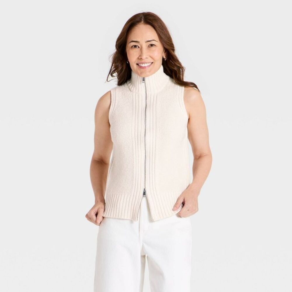 Women's Zip-Up Sweater Vest - Universal Thread Cream XS